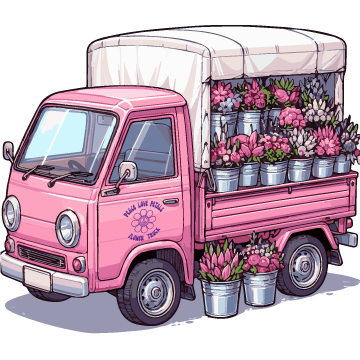 Pink Kei truck used by Peace Love Petals to sell Flowers and Bouquets in the Greater Charleston area of South Carolina